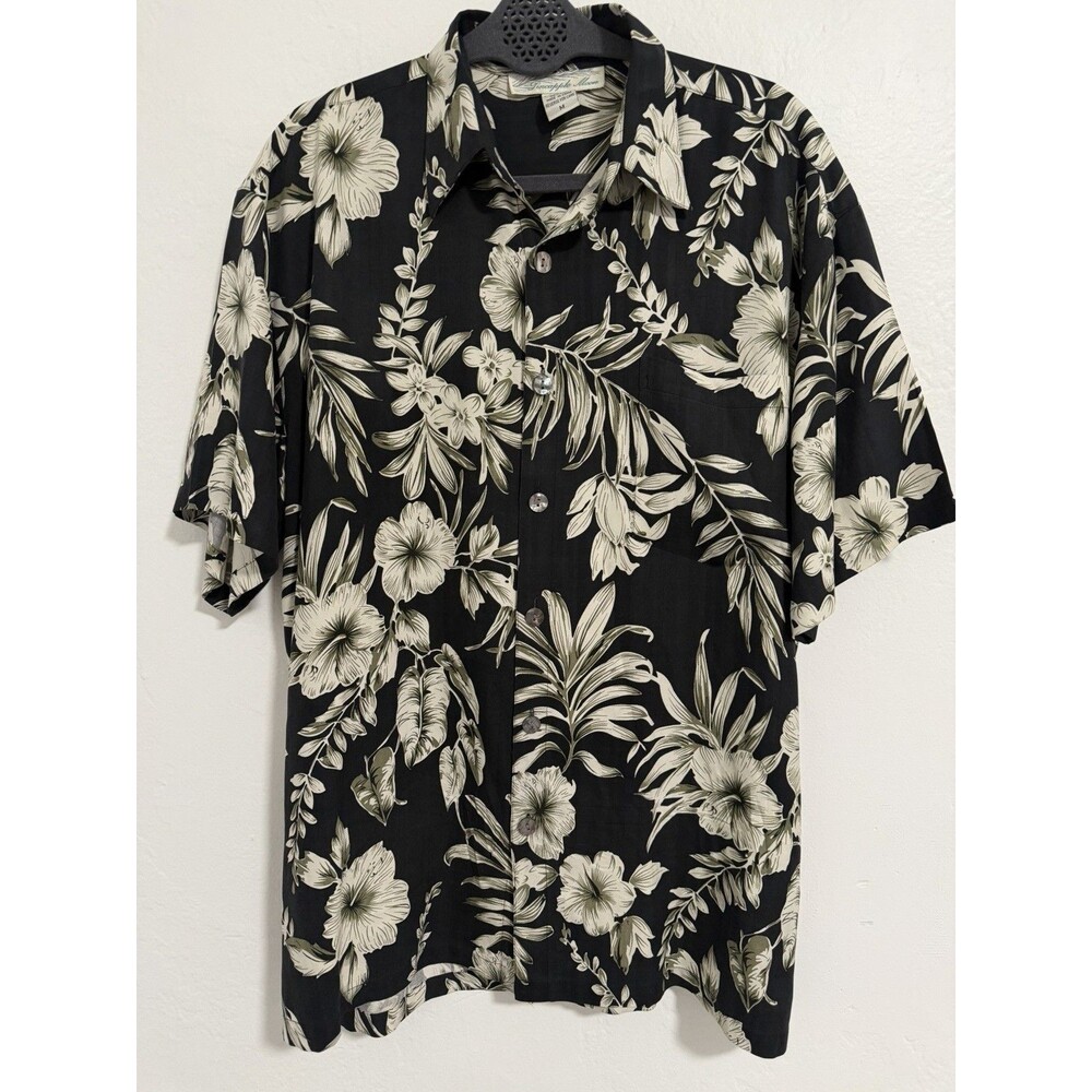 Pineapple Moon Men's Short Sleeve Button-up Hawaiian Shirt Size Medium 100% Silk